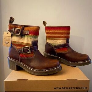 Dr. Martens x Pendleton Brown Biker Ankle Boot Leather Women's Size US 8